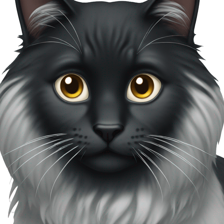 black long hair cat with black and white muzzle emoji