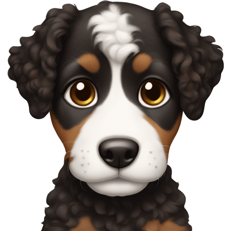 Puppy with curly black and brown fur and white patch on chest emoji