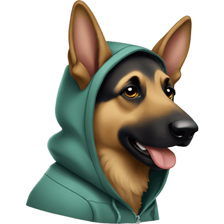 German shepherd wearing hoodie emoji