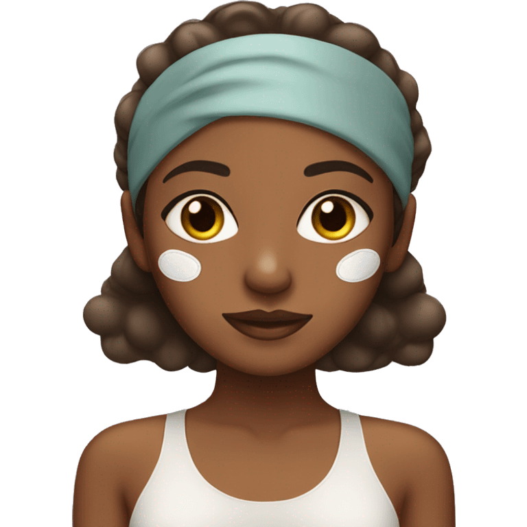 Brown girl with spa headband and under eye patches emoji