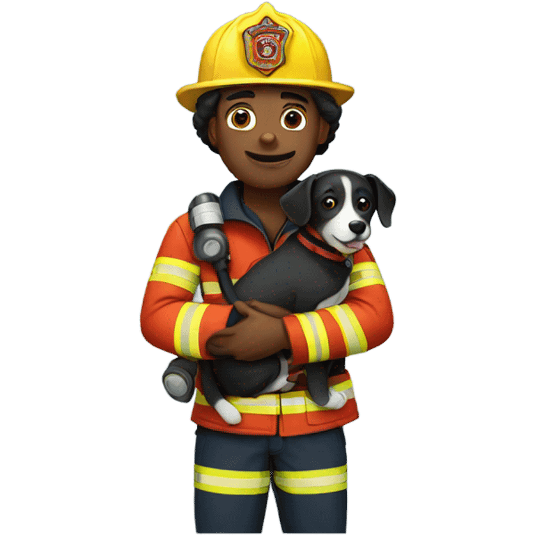 Firefighter holding a dog emoji