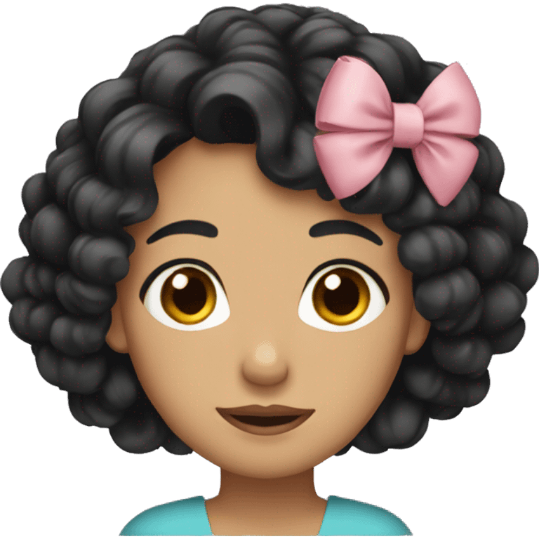 Woman with curly black hair and a bow emoji