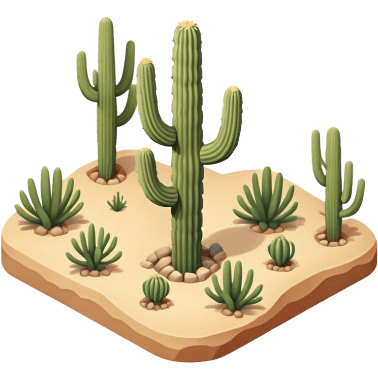 Isometric saguaro cactus on desert terrain emoji