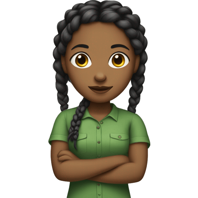 A brown skin black girl with braids wearing a green shirt emoji