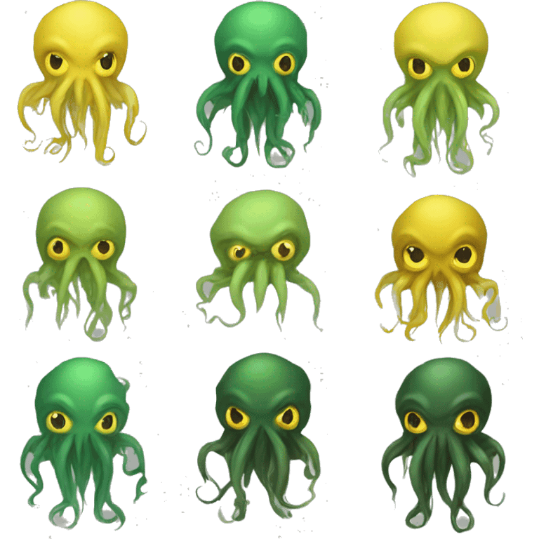 2 Cthulhu, a Cthulhu yellow and  a Cthulhu green emoji