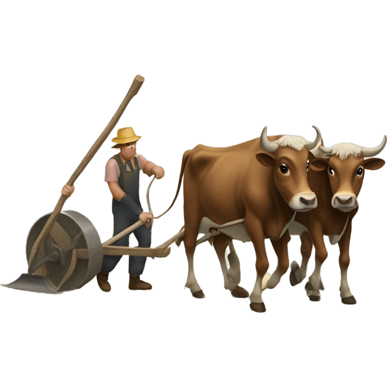 pair of oxen pulling wooden plough emoji