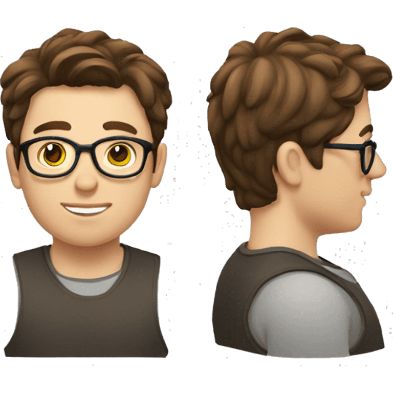 a young man with a fatter face, fair skin, brown hair and glasses emoji