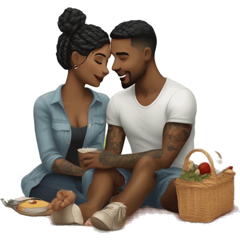 Romantic picnic date for beautiful tattooed couple emoji