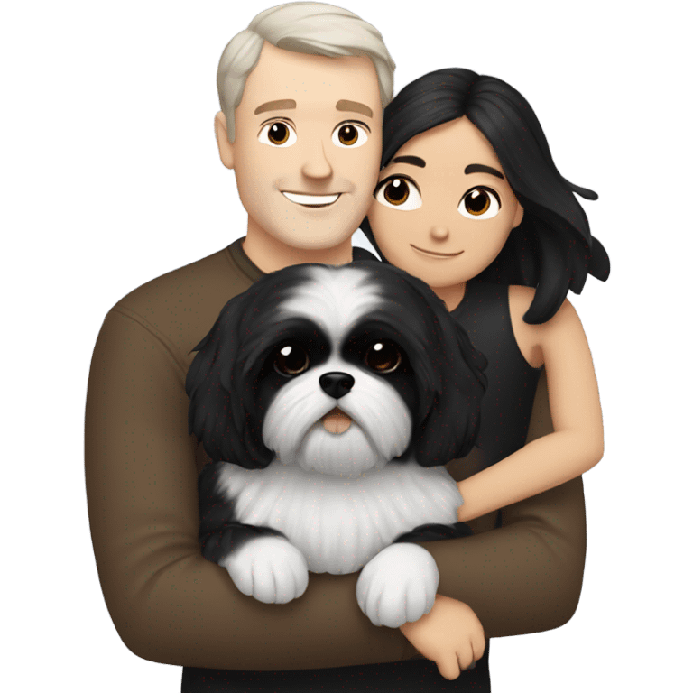 White Man with dark hair hugging black shih tzu  emoji