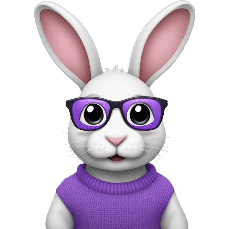 Bunny wearing a purple sweater with reflective glasses emoji