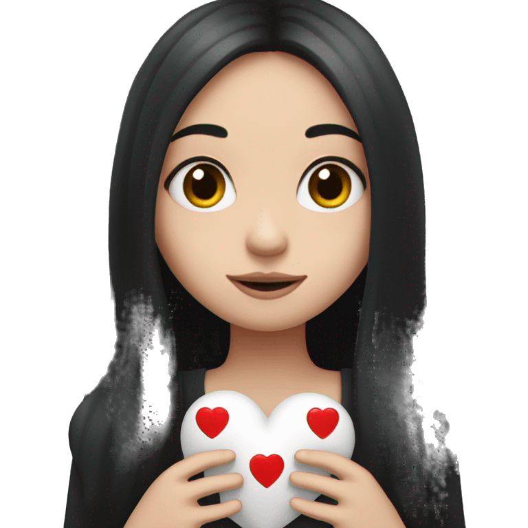 Pale girl with long black hair holding heart in her hands  emoji