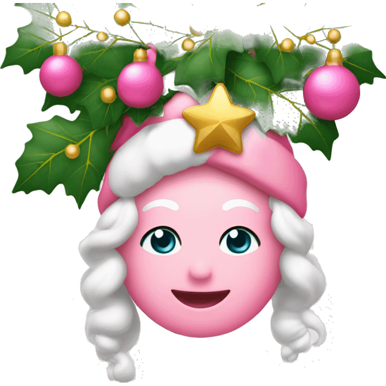 Albero di Natale rosa con stella sopra e tante palline dorate  emoji