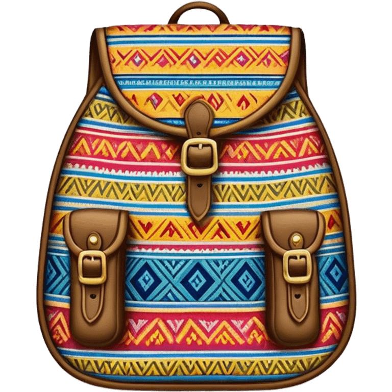 Cinematic Realistic image of a traditional Colombian mochila, rendered with detailed woven textures and vibrant patterns, set against a rustic backdrop with soft, cultural lighting emoji