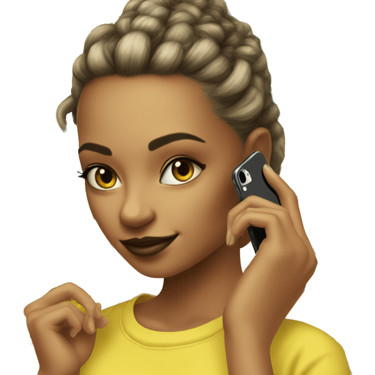 a cool girl（yellow skin） with phone（which logo is pineapple） emoji