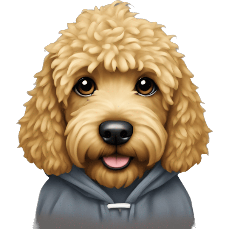 Mini golden doodle with hoodie emoji