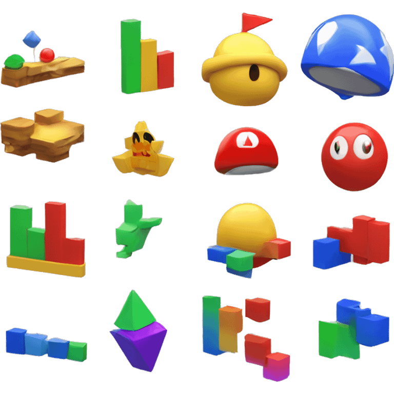 Futuristic charts in 3D without background and with super mario colors emoji