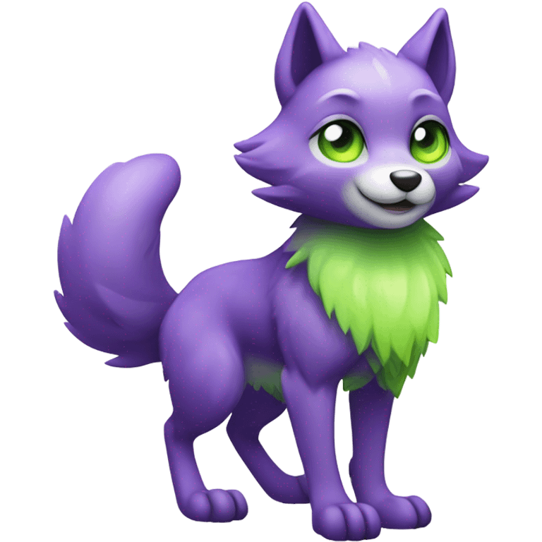 Cute Shiny Chibi Lime-purple Fakémon-Wolf-Pokémon Full Body  emoji