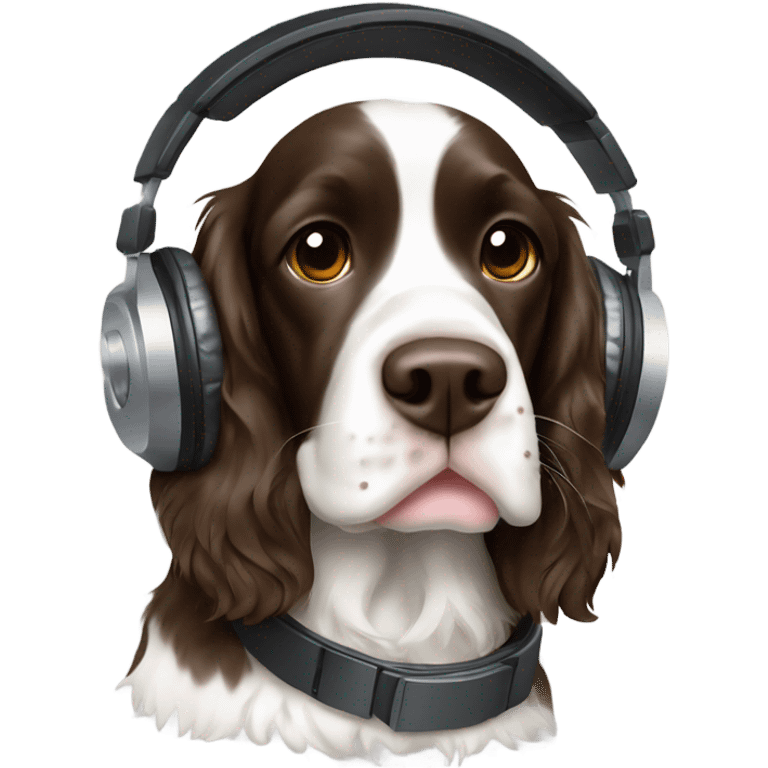 English Springer spaniel with headphones  emoji