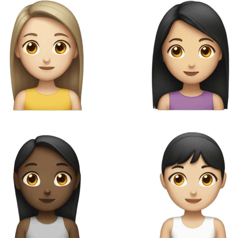 three girls standing next to each other. one is asian, one is brunette and white, and one is black emoji