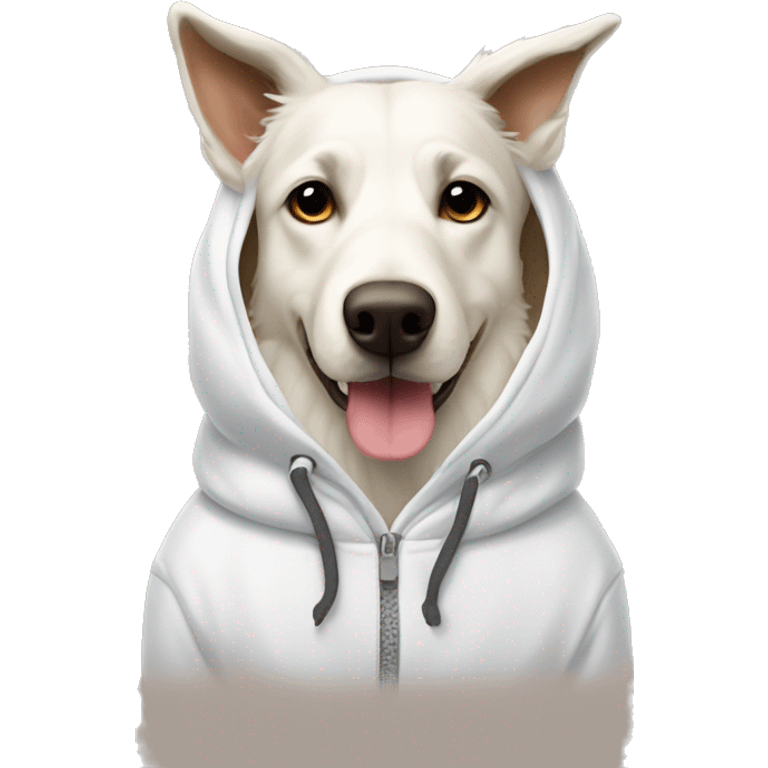 white swiss shepard dog wearing a moose hoodie emoji