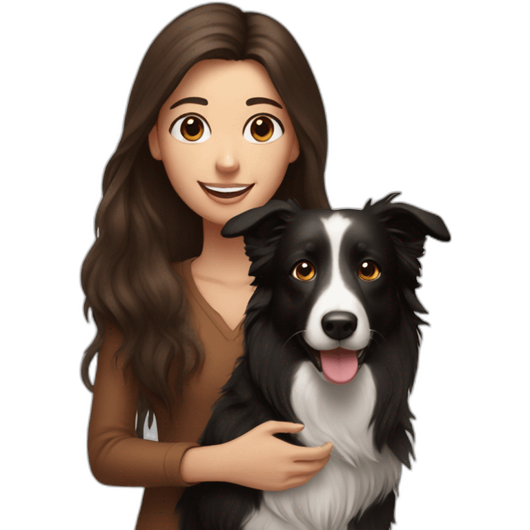 black border collie and woman with long brown hair emoji