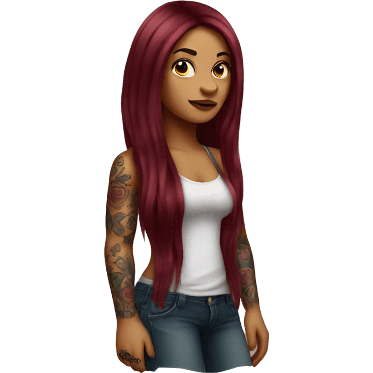 Tattooed girl with long Burgundy hair emoji