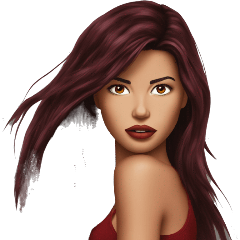 Adriana lima in 90s long dark red hair long dark eyelashes emoji