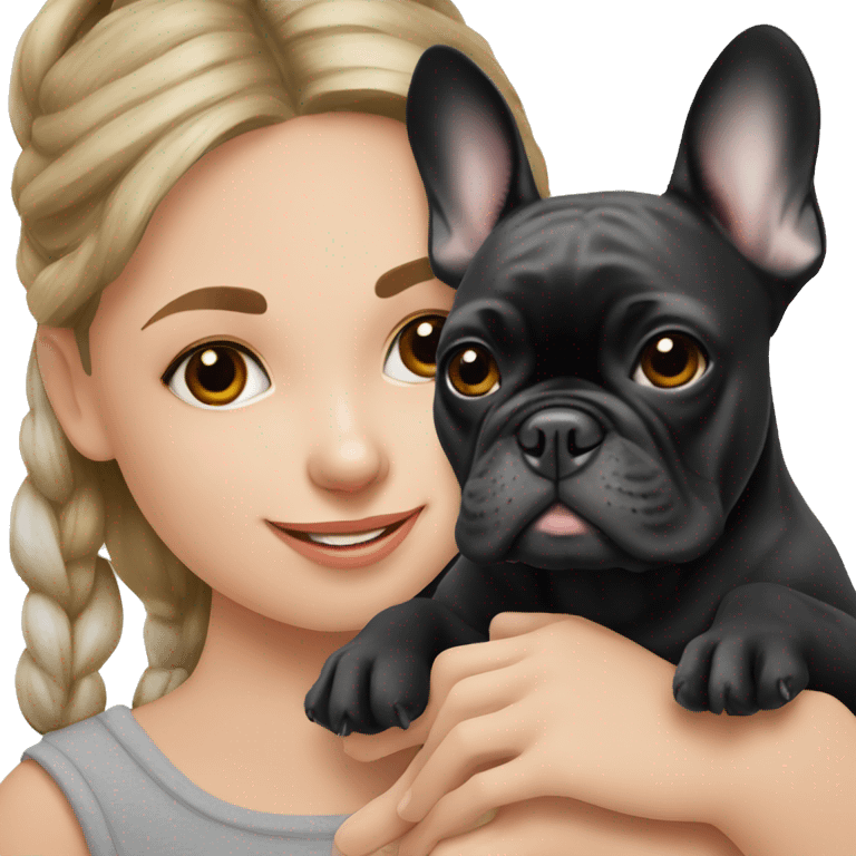 Black French bulldog with girl  emoji