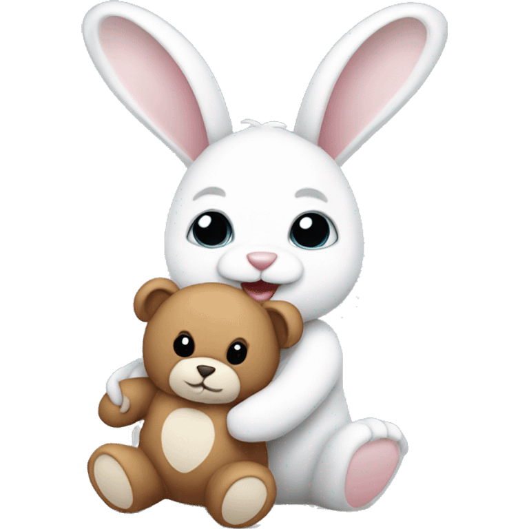 White bunny holding teddy bear emoji