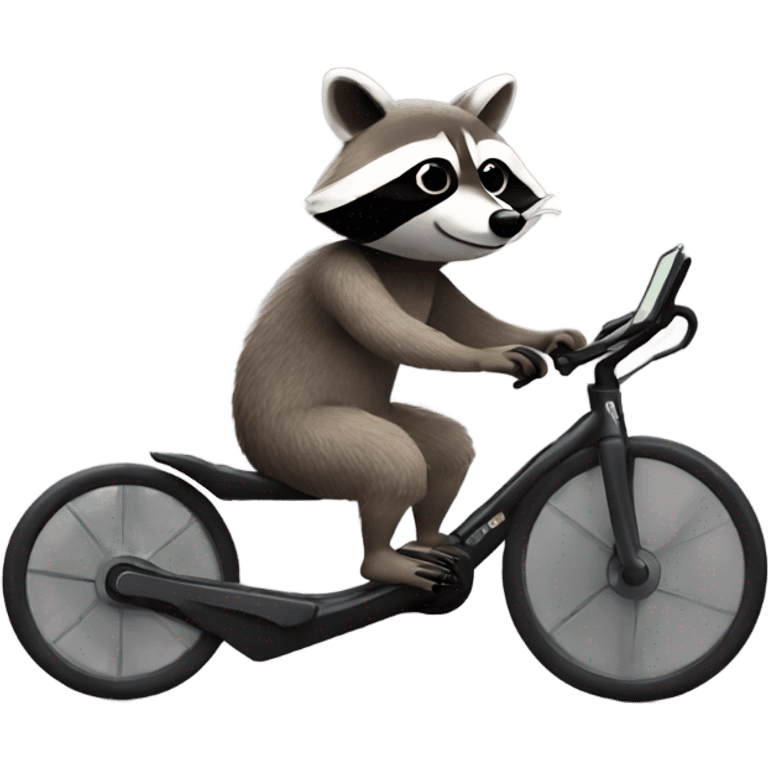 Raccoon riding a recumbent bike emoji