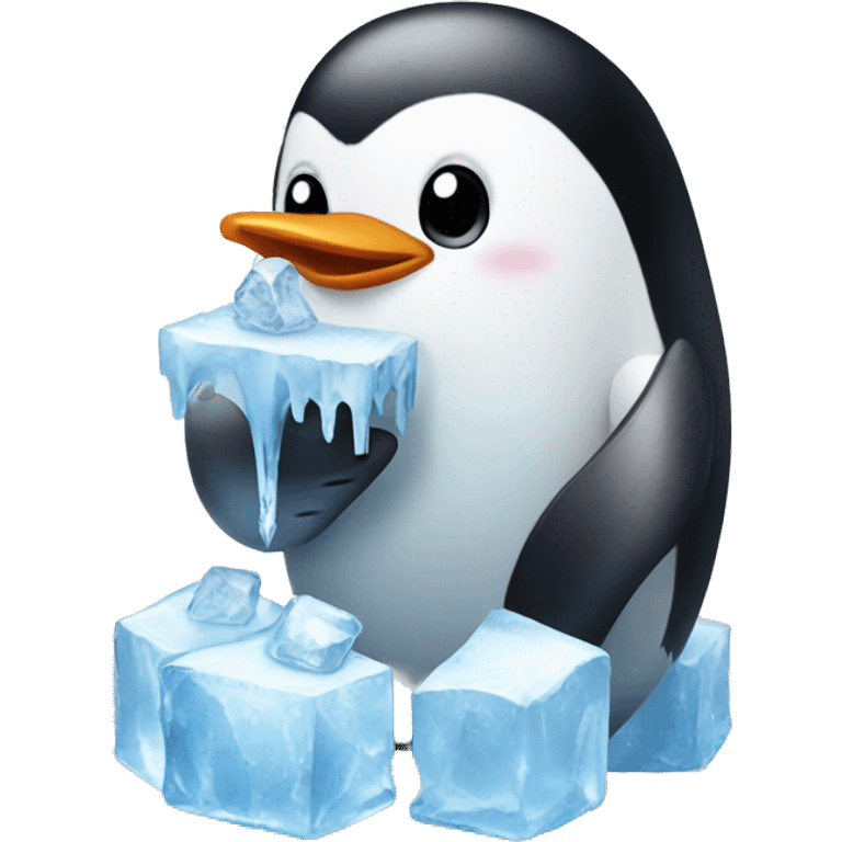 Penguin eating ice emoji