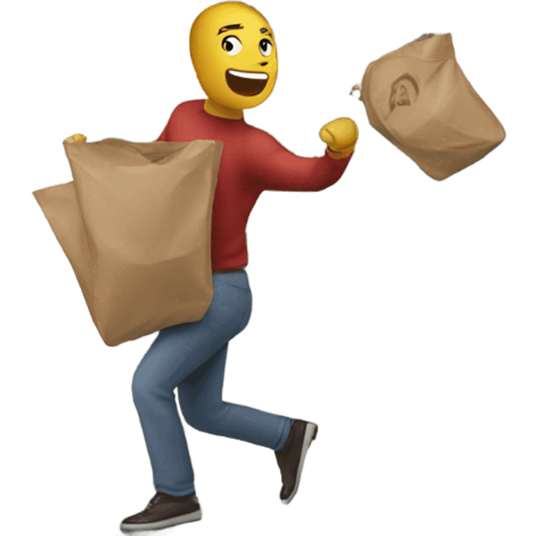 Man throwing a bag to the front of a house  emoji