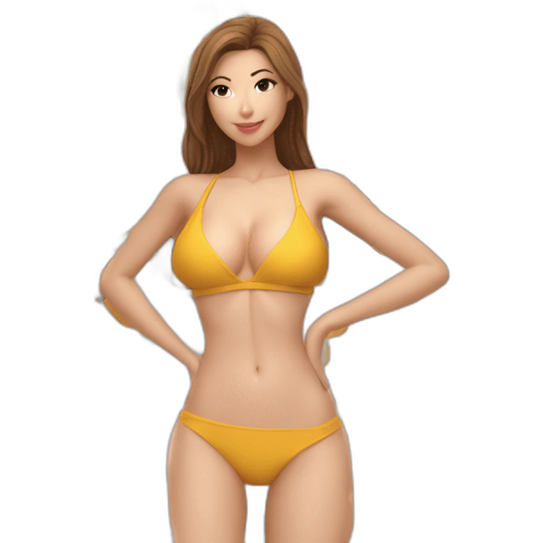 Sexy pose soft-fit Caucasian woman bikini (beach body) bed emoji