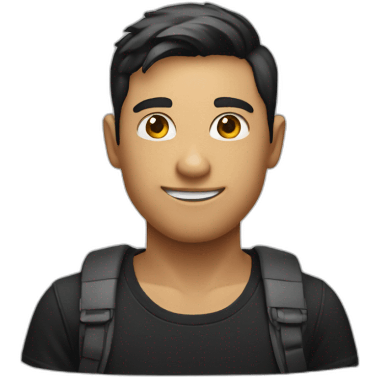 UX designer boy in black shirt saying hi emoji