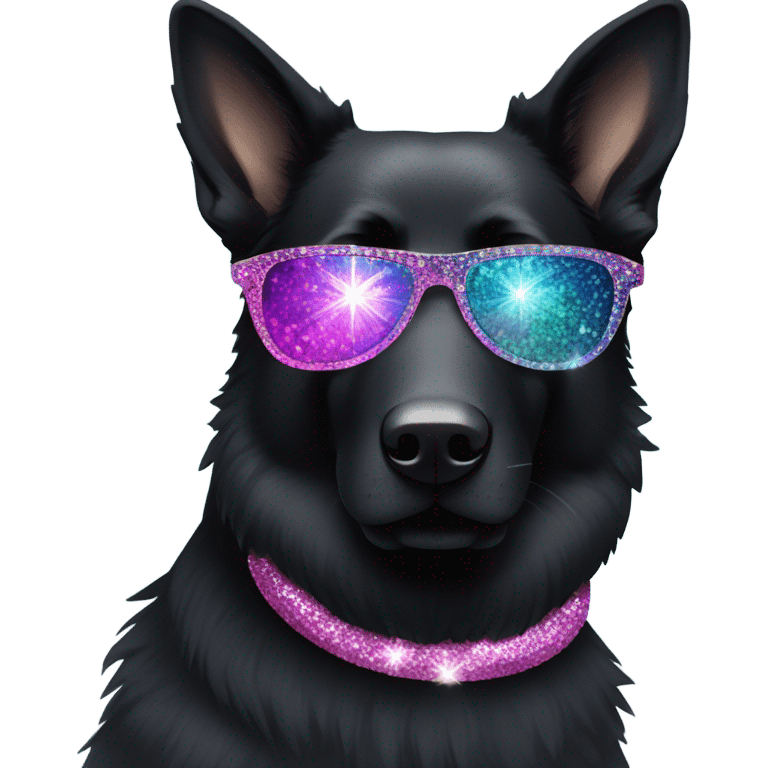 All black German shepherd with glitter disco glasses  emoji