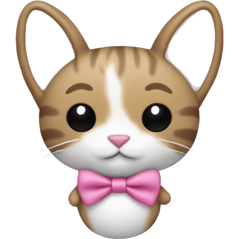 Cat plushie in a bunny costume with pink bow tie emoji