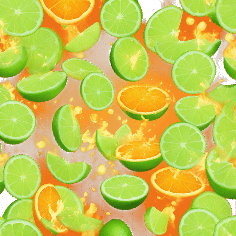 an explosion with lime, orange, torange, lima emoji