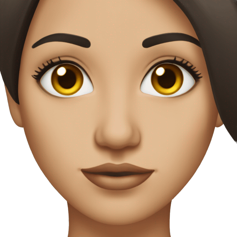 Beautiful Woman with straight dark brown hair and amber eyes with long eyelashes  emoji