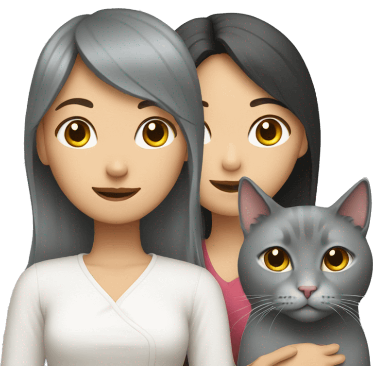 Gray cat and Asian girl emoji