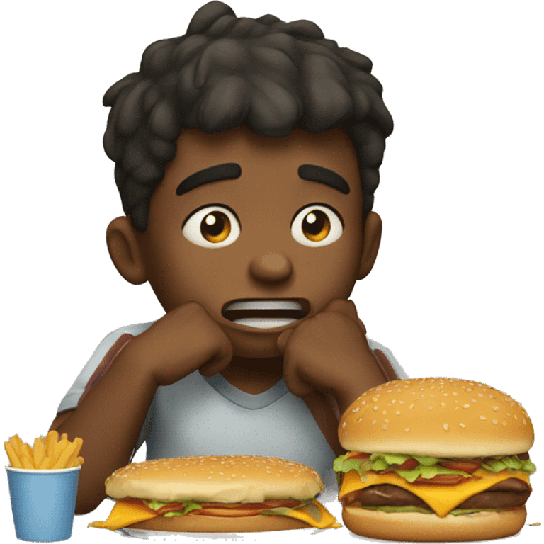 Boy Crying and eating burgers  emoji