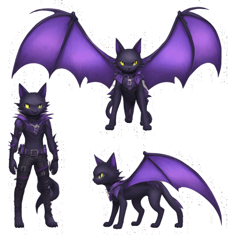 cool edgy black punk Purple ethereal fantasy nargacuga-bat-cat-Fakemon collar harness full body emoji