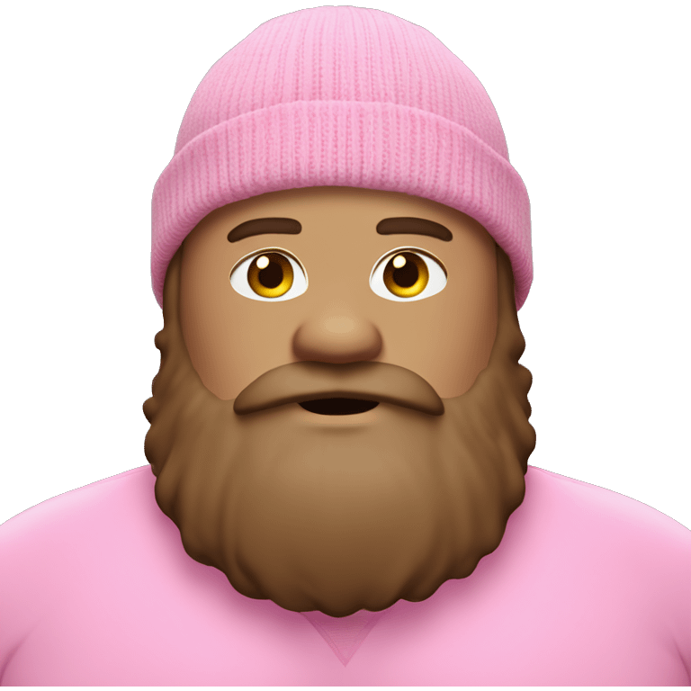 fat white man with beautiful brown beard wearing pink beanie emoji