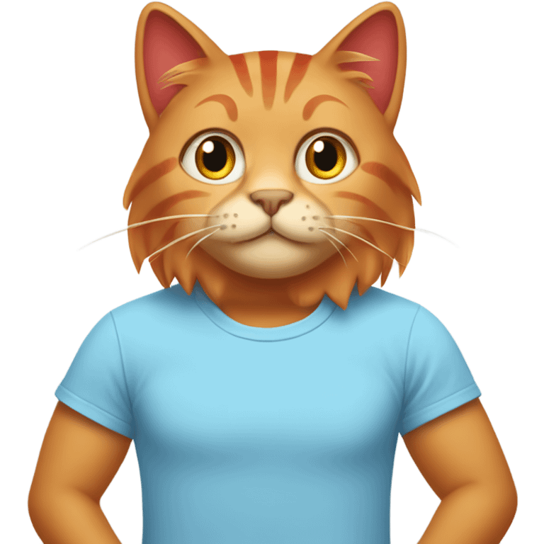 tan-red cat wearing a light-blue t-shirt taps musical keyboard emoji