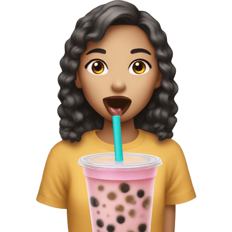 girl eating bubble tea emoji