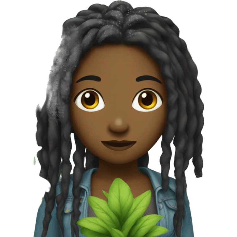 Black girl with long dreadlocks and houseplant  emoji