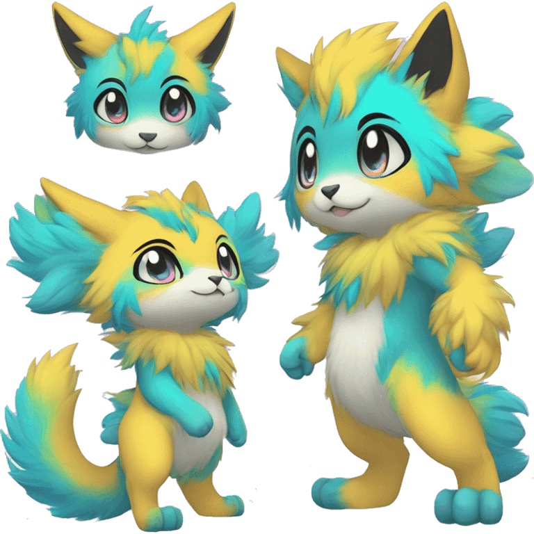 Anthro Scalie Fluffy Cool Cute Magical Shiny Colorful Neon Vibrant Colors Sparkle Kemono-style Chibi Fantasy-Animal-Fakémon-Pokémon-Hybrid Fur Sona Aesthetic Full Body emoji