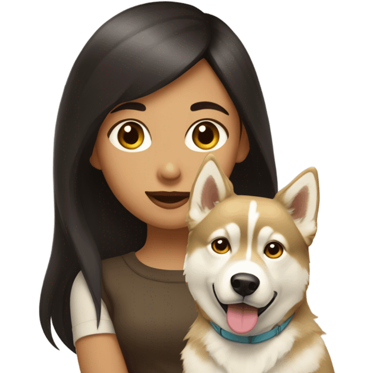 A girl Dark brown  hair next to a light dorée  Husky emoji