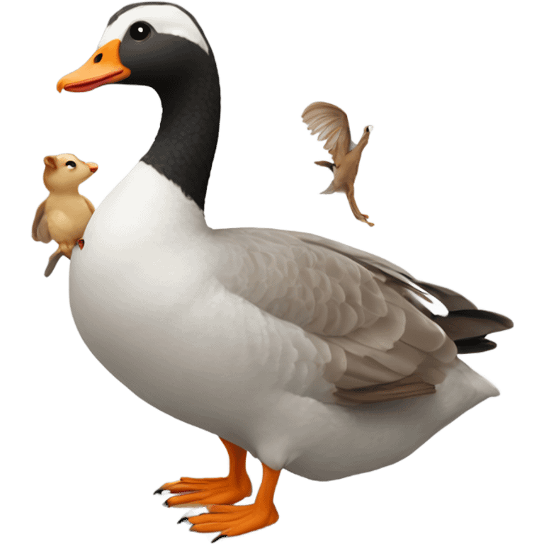 Goose holding a squirrel by its neck emoji