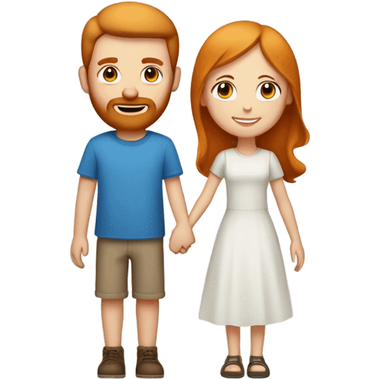 Man with ginger hair and blue eyes and a beard and girl with light/medium brown hair and blue eyes holding hands with heart in between them  emoji