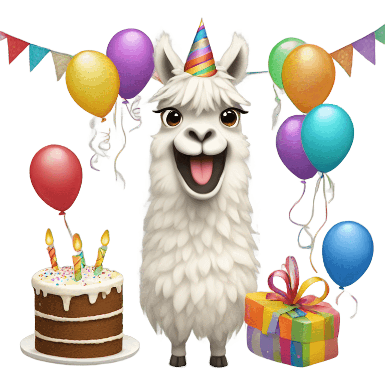 Funny llama with birthday emoji